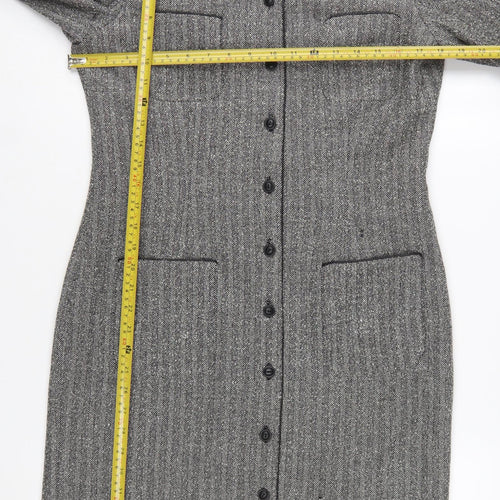 Donna Ricco Womens Grey Herringbone Long Coat Size 12