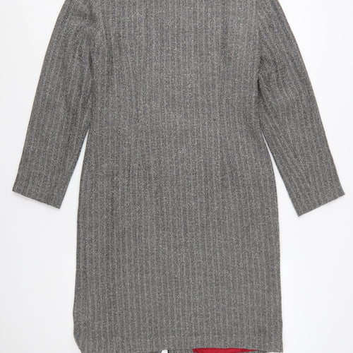 Donna Ricco Womens Grey Herringbone Long Coat Size 12