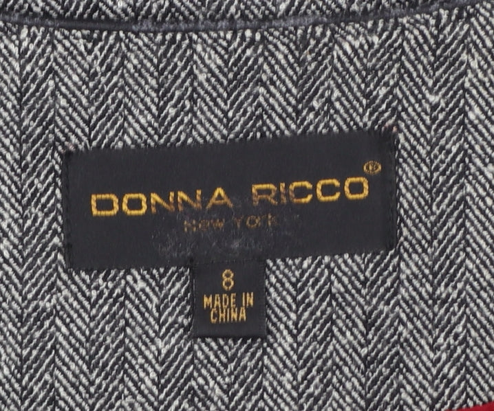 Donna Ricco Womens Grey Herringbone Long Coat Size 12