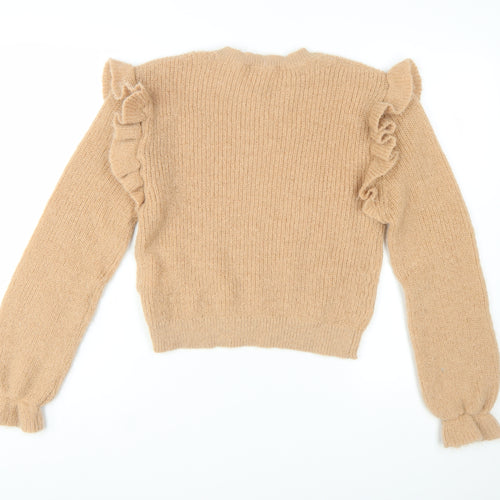 ZARA Women Beige Ruffle Knit Pullover Jumper Size 12