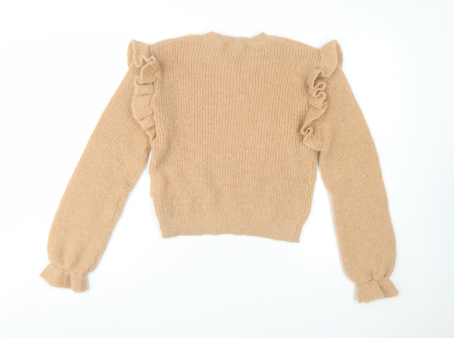 ZARA Women Beige Ruffle Knit Pullover Jumper Size 12