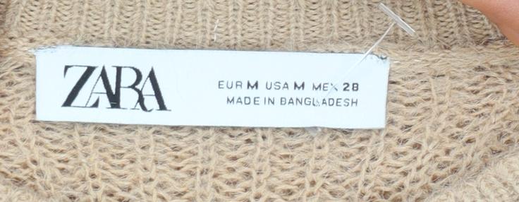 ZARA Women Beige Ruffle Knit Pullover Jumper Size 12