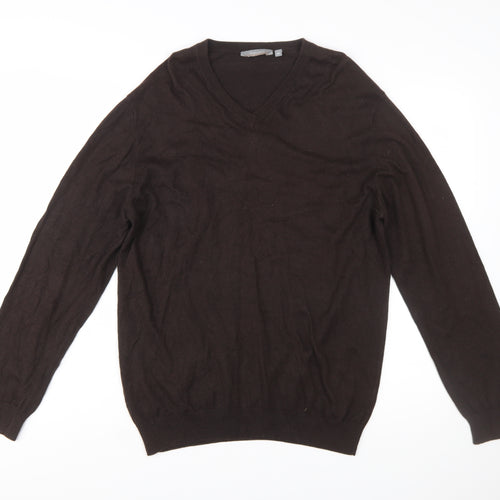 Wolsey Men's Brown Cotton Cashmere V-Neck Jumper Size M
