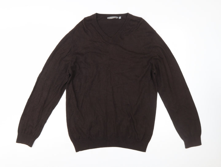 Wolsey Men's Brown Cotton Cashmere V-Neck Jumper Size M