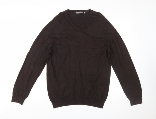 Wolsey Men's Brown Cotton Cashmere V-Neck Jumper Size M