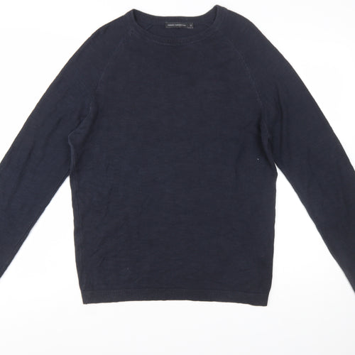 French Connection Men's Blue Cotton Crew Neck Pullover Jumper Size S