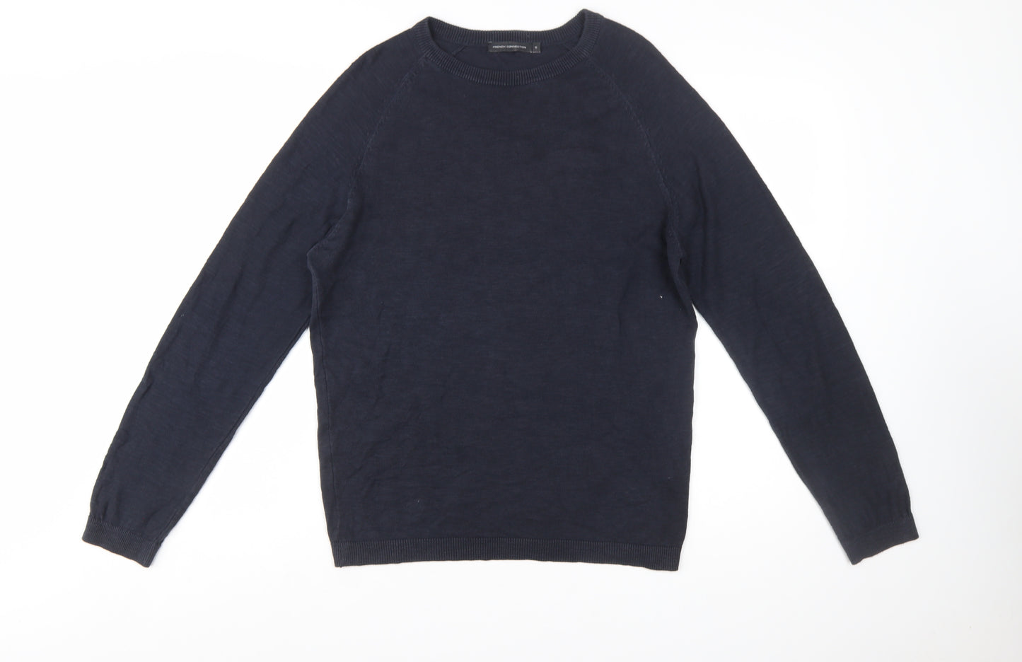 French Connection Men's Blue Cotton Crew Neck Pullover Jumper Size S