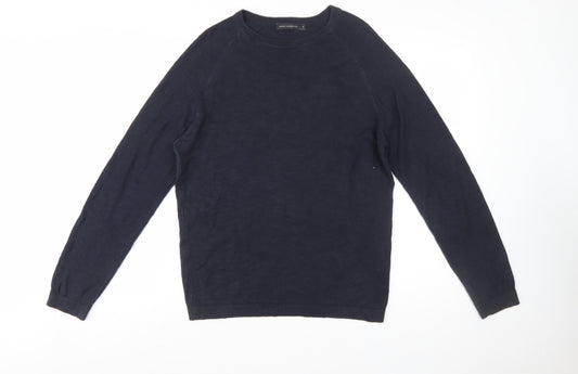 French Connection Men's Blue Cotton Crew Neck Pullover Jumper Size S