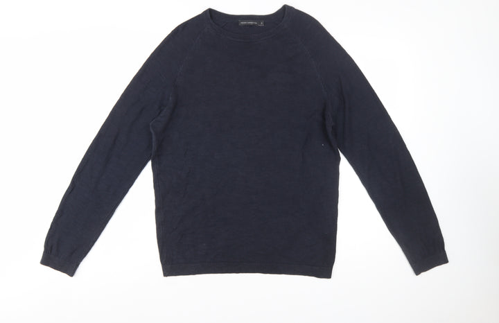 French Connection Men's Blue Cotton Crew Neck Pullover Jumper Size S