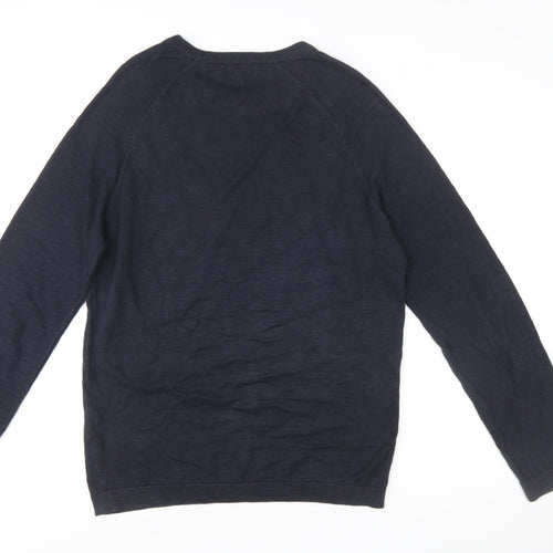French Connection Men's Blue Cotton Crew Neck Pullover Jumper Size S