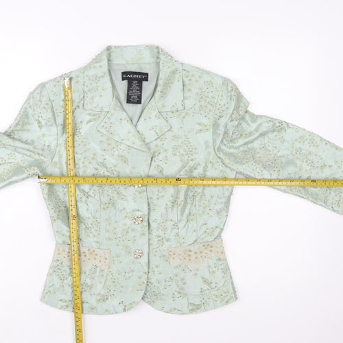 Cachet Women Mint Green Floral Blazer Size 10 Beaded Formal Jacket