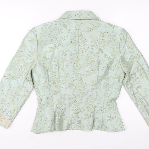 Cachet Women Mint Green Floral Blazer Size 10 Beaded Formal Jacket