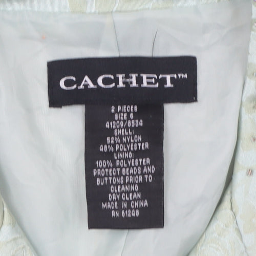 Cachet Women Mint Green Floral Blazer Size 10 Beaded Formal Jacket