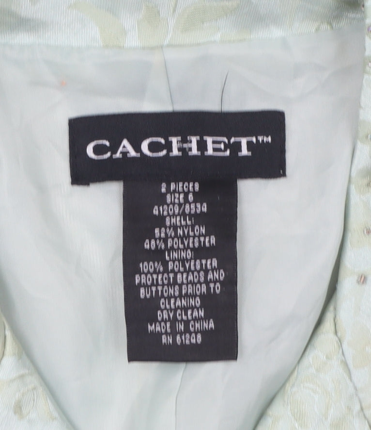 Cachet Women Mint Green Floral Blazer Size 10 Beaded Formal Jacket