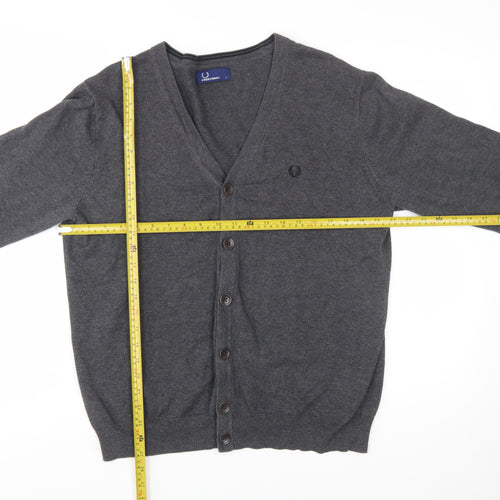 Fred Perry Men's Grey Cotton V-Neck Button Cardigan L