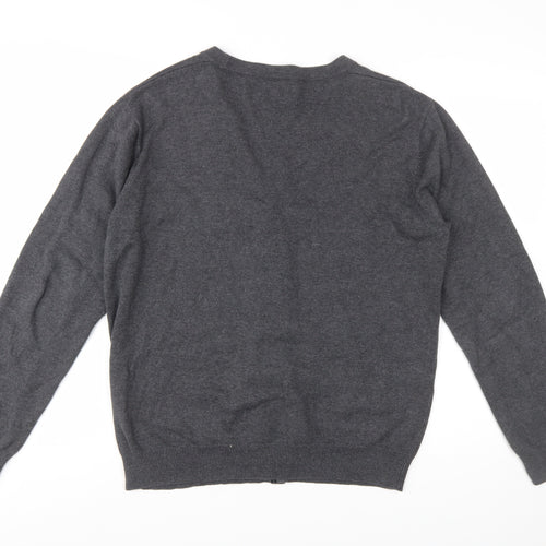 Fred Perry Men's Grey Cotton V-Neck Button Cardigan L