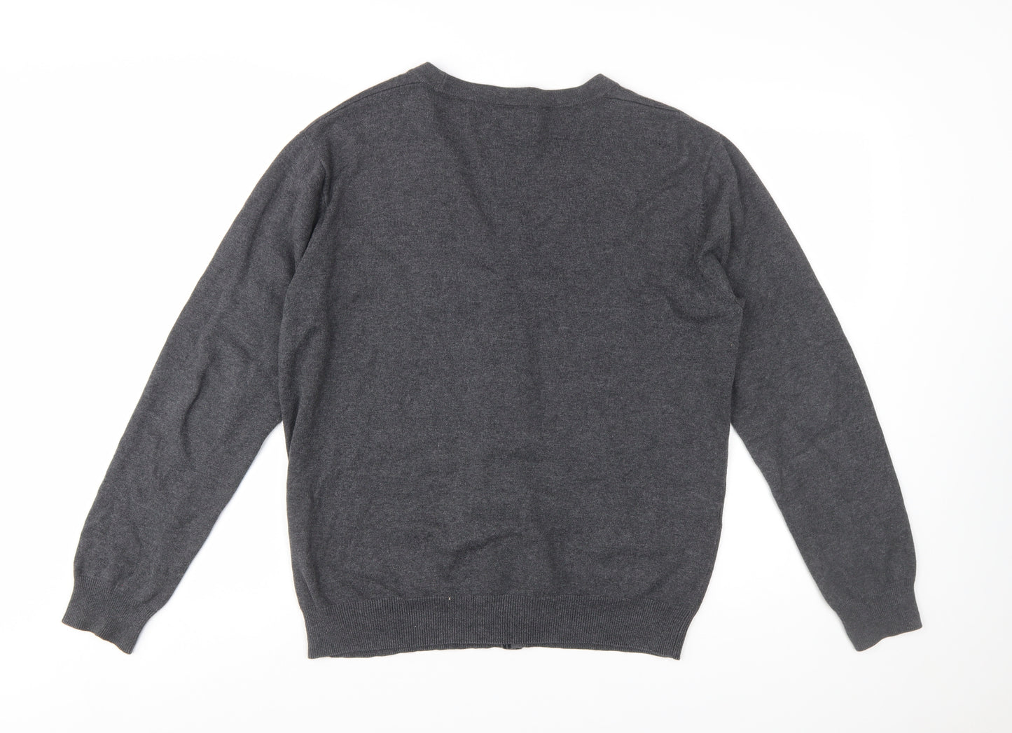 Fred Perry Men's Grey Cotton V-Neck Button Cardigan L