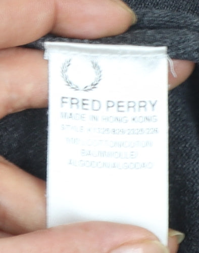 Fred Perry Men's Grey Cotton V-Neck Button Cardigan L