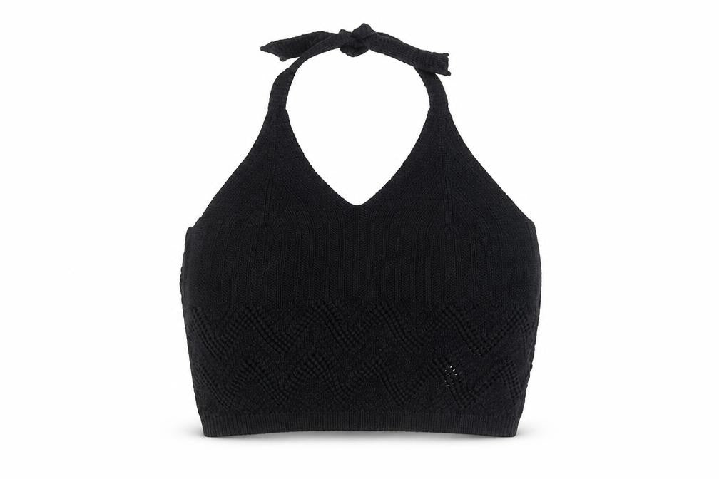 Front view of New Look Women's Black Knit Halter Camisole Top, size 14