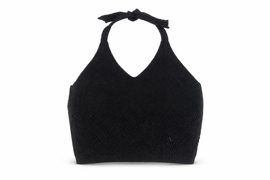 Front view of New Look Women's Black Knit Halter Camisole Top, size 14