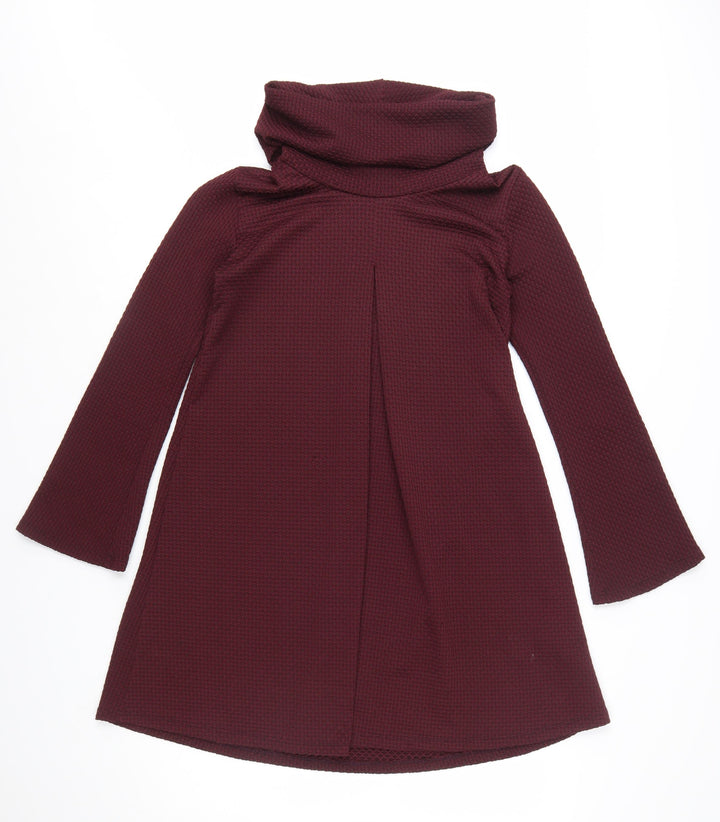 Boohoo Womens Red Cowl Neck A-Line Knit Dress Size 12