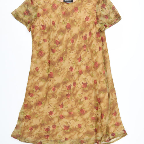 Michael B. Petites Women’s Beige Floral Shift Dress Size 12 Petite