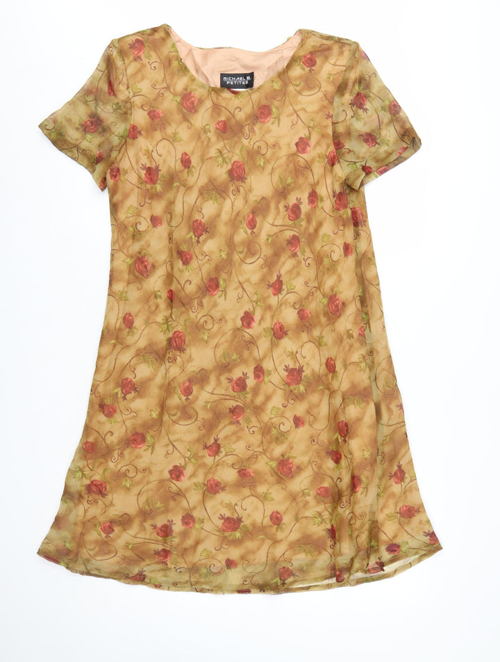 Michael B. Petites Women’s Beige Floral Shift Dress Size 12 Petite