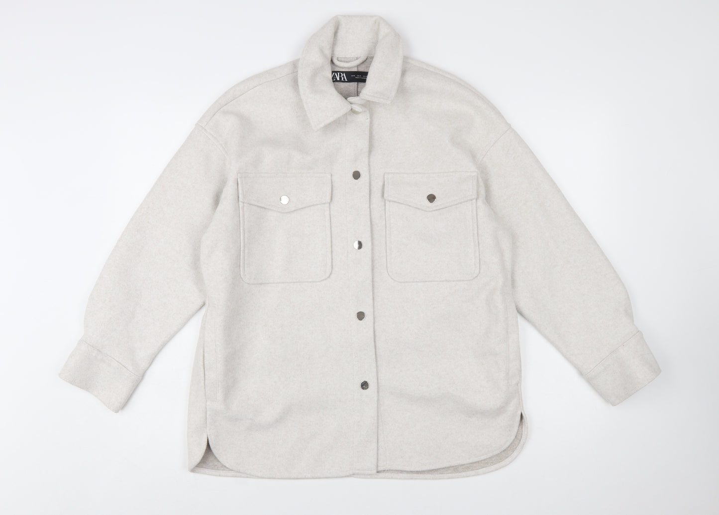 ZARA Women Beige Relaxed Shacket Jacket Size 10 Classic Style