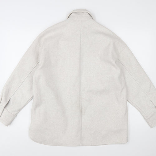 ZARA Women Beige Relaxed Shacket Jacket Size 10 Classic Style