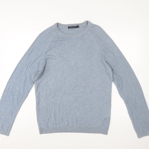French Connection Men's Blue Cotton Linen Pullover Jumper Size S