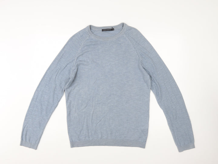 French Connection Men's Blue Cotton Linen Pullover Jumper Size S
