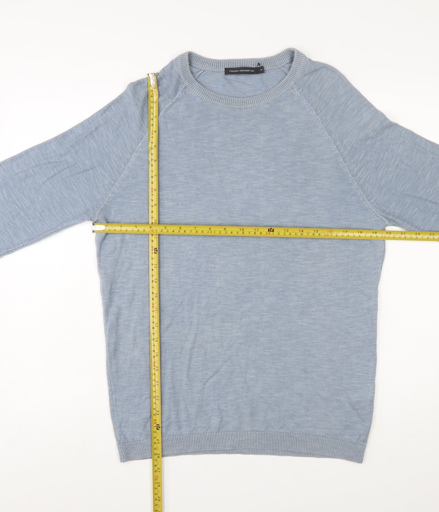 French Connection Men's Blue Cotton Linen Pullover Jumper Size S