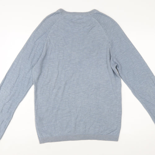 French Connection Men's Blue Cotton Linen Pullover Jumper Size S