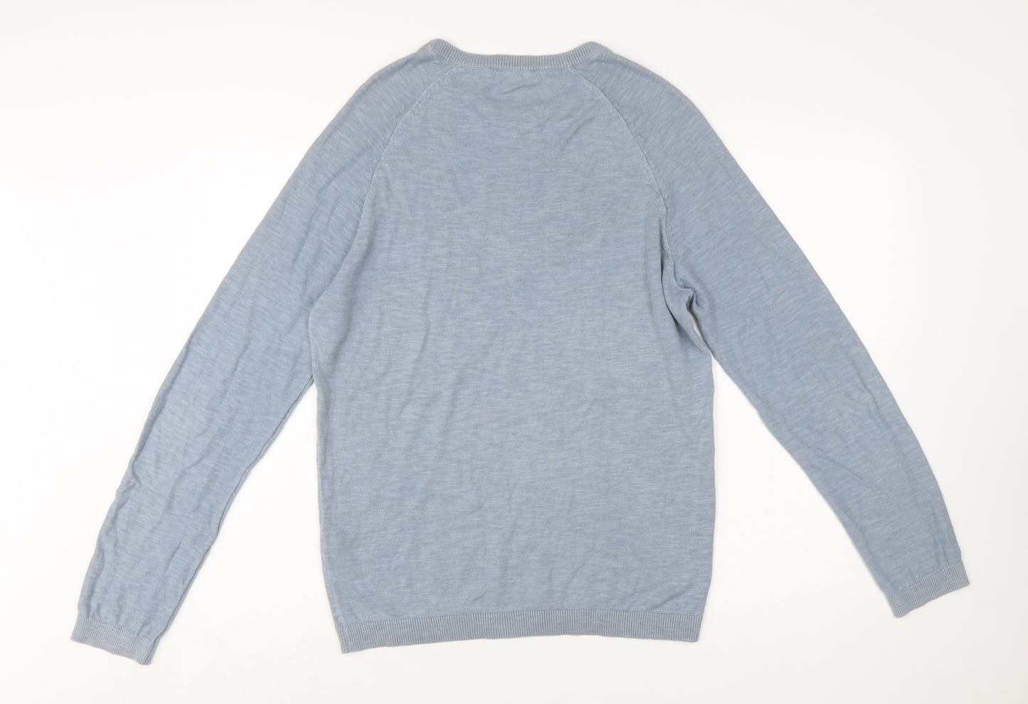 French Connection Men's Blue Cotton Linen Pullover Jumper Size S