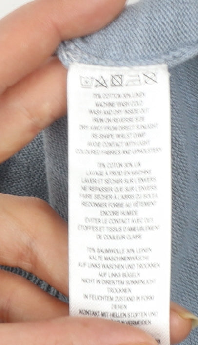 French Connection Men's Blue Cotton Linen Pullover Jumper Size S