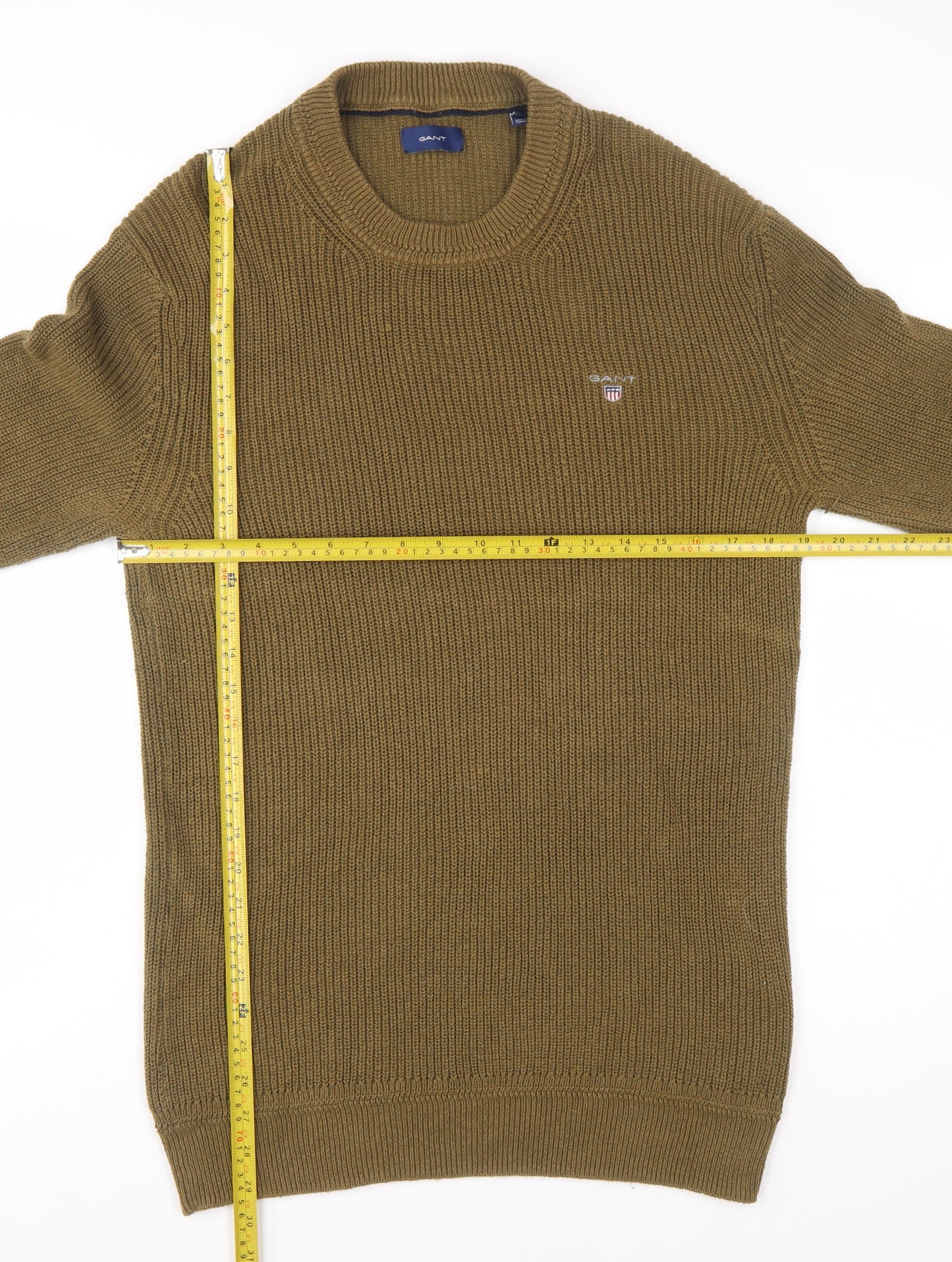 GANT Men's Green M Crew Neck Cotton Chunky-Knit Jumper