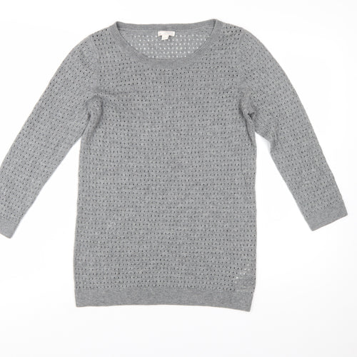 GAP Women Grey Knit Jumper Medium Wool Blend Round Neck 3/4 Sleeve
