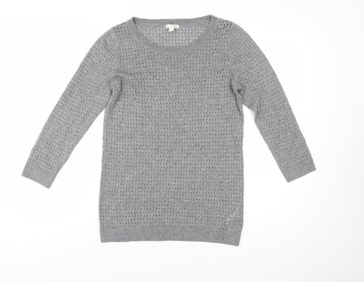 GAP Women Grey Knit Jumper Medium Wool Blend Round Neck 3/4 Sleeve