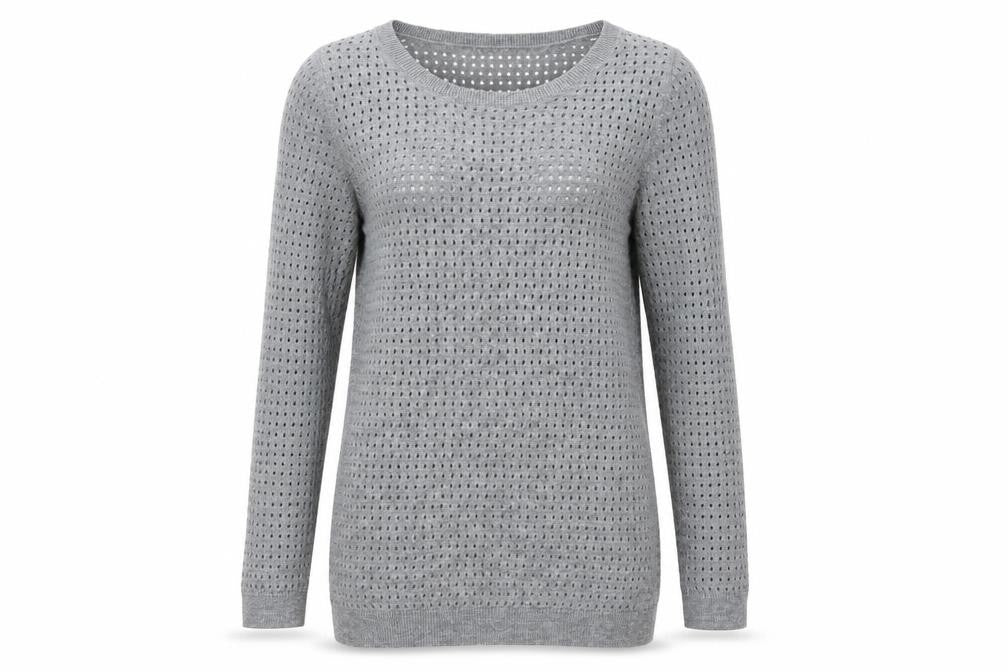 Front view of Gap Women Grey Knit Jumper Medium Wool Blend Round Neck 3/4 Sleeve