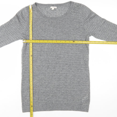 GAP Women Grey Knit Jumper Medium Wool Blend Round Neck 3/4 Sleeve