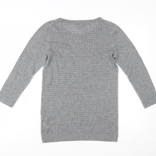 GAP Women Grey Knit Jumper Medium Wool Blend Round Neck 3/4 Sleeve