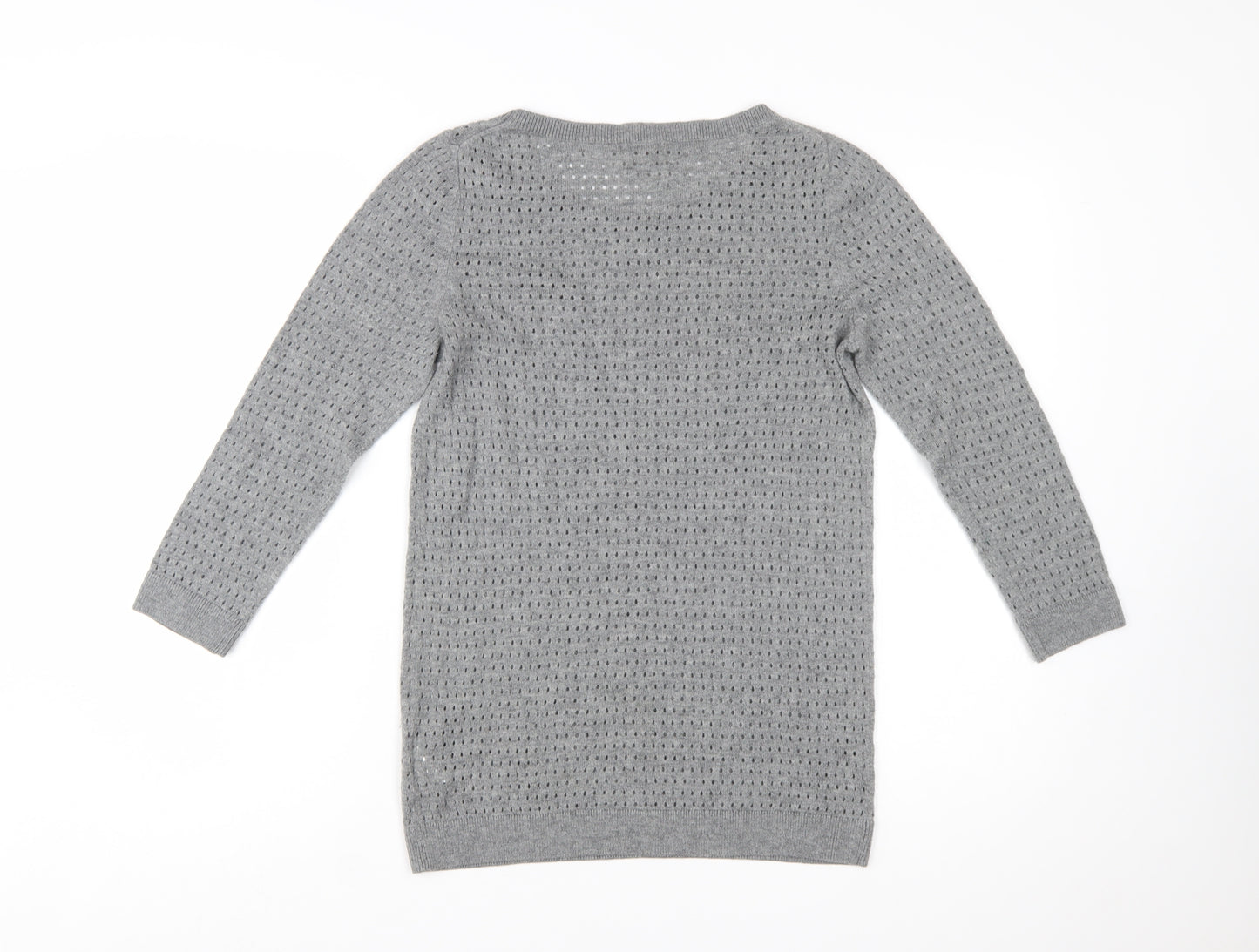 GAP Women Grey Knit Jumper Medium Wool Blend Round Neck 3/4 Sleeve