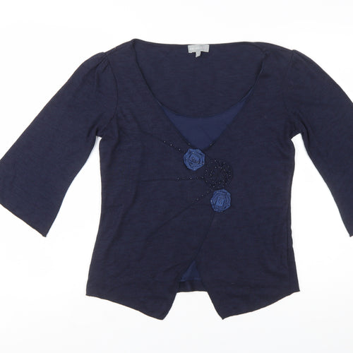 Marks and Spencer Per Una Women's Blue 3/4 Sleeve V-Neck Cardigan Size 12