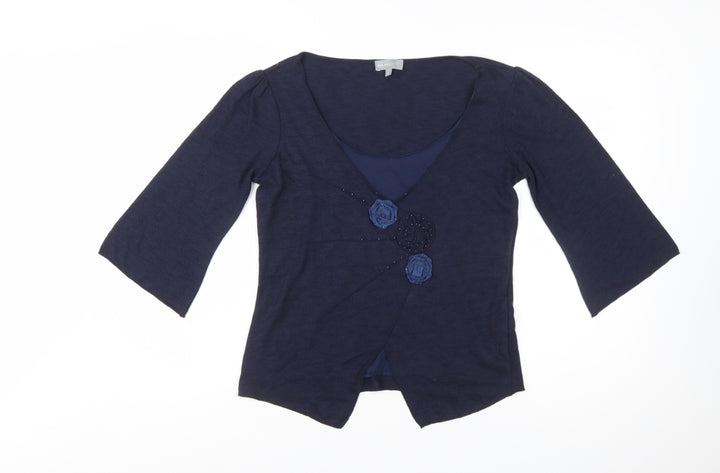 Marks and Spencer Per Una Women's Blue 3/4 Sleeve V-Neck Cardigan Size 12