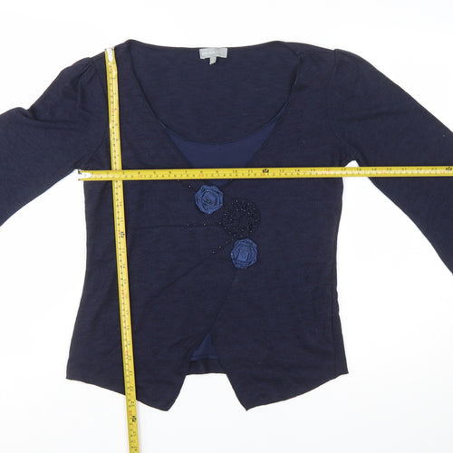 Marks and Spencer Per Una Women's Blue 3/4 Sleeve V-Neck Cardigan Size 12