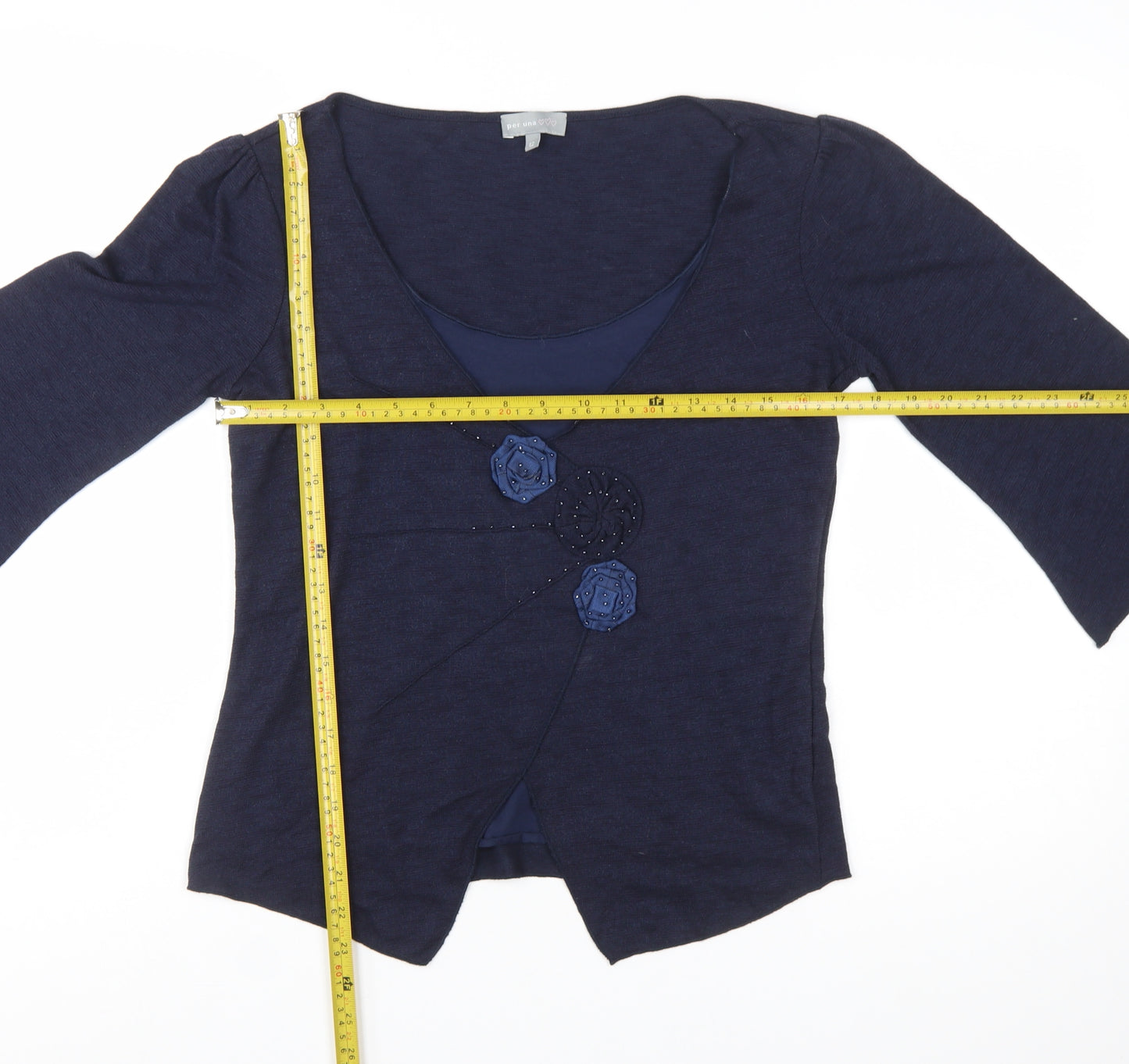 Marks and Spencer Per Una Women's Blue 3/4 Sleeve V-Neck Cardigan Size 12