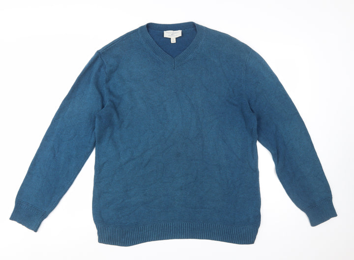 Seasalt Cornwall Men's Blue Organic Cotton V-Neck Jumper Size L