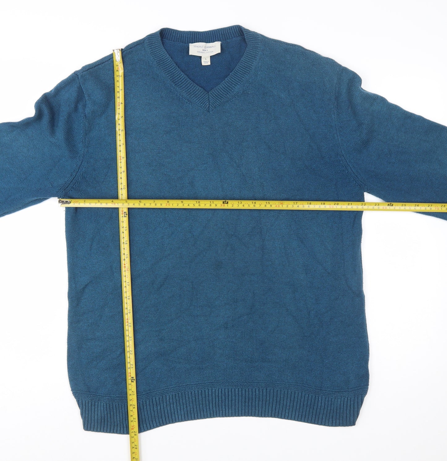Seasalt Cornwall Men's Blue Organic Cotton V-Neck Jumper Size L