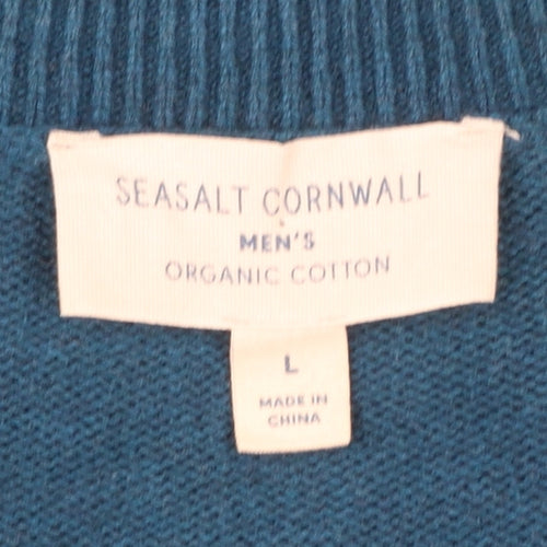 Seasalt Cornwall Men's Blue Organic Cotton V-Neck Jumper Size L
