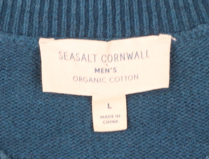 Seasalt Cornwall Men's Blue Organic Cotton V-Neck Jumper Size L